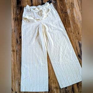 Beau Dawson Wide-Leg Striped Ivory Pants Belted Waist Women's Casual‎ Size M NWT